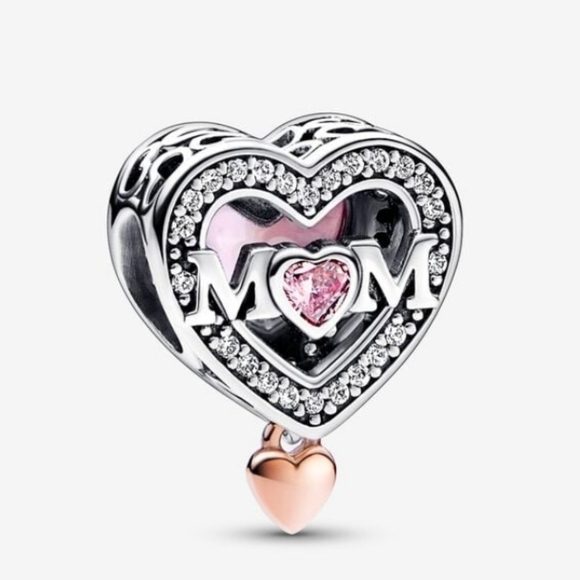 Pandora Two-tone Openwork Mom & Heart Charm - Picture 1 of 9